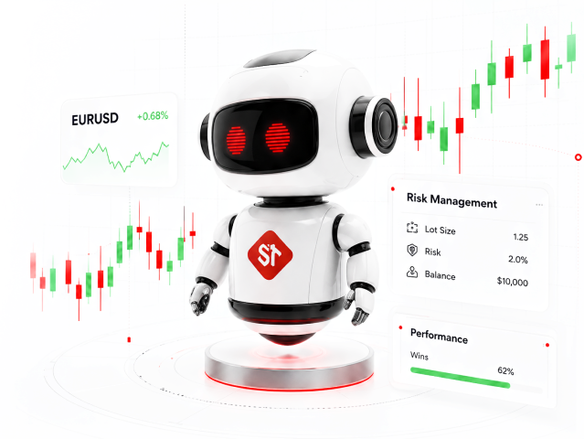 STP Trading robot with charts, risk management, and performance metrics